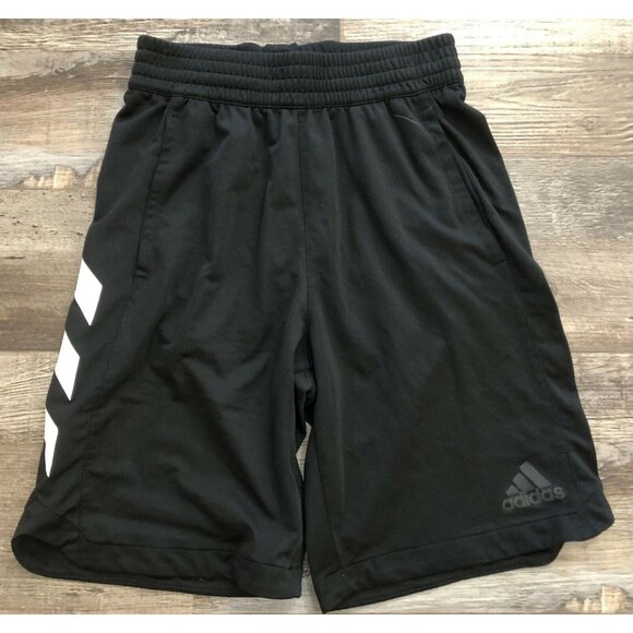 Adidas Youth Boys Small Black with 3 White Stripes Athletic Running Shorts - Picture 1 of 5